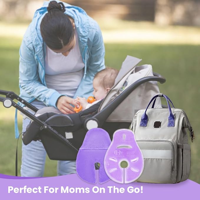 2 Larger Breast Ice Packs with Soft Covers and 6 Breast Pads for Leaking Milk, Hot and Cold Breast Therapy Packs, Breastfeeding Essentials for Relief of Clogged Ducts, Nipple Pain, Engorgement-CubbioJoy