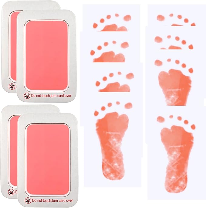 Baby Footprint and Handprint Kit, 4 Pink Inkless Print Pads + 8 Imprint Cards, Dog Paw Print Kit Clean Touch Ink Pad Perfect Keepsake Gift for Newborns and Pets Printing Touch Imprints-CubbioJoy