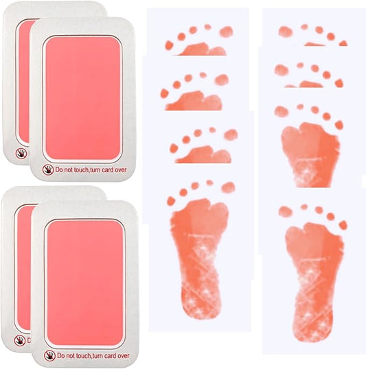 Baby Footprint and Handprint Kit, 4 Pink Inkless Print Pads + 8 Imprint Cards, Dog Paw Print Kit Clean Touch Ink Pad Perfect Keepsake Gift for Newborns and Pets Printing Touch Imprints-CubbioJoy