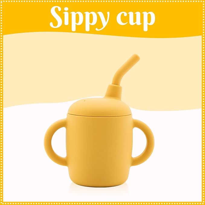 Silicone Baby Feeding Set 6 Pcs, Baby Led Weaning Supplies, Baby Feeding Supplies Set BPA Free, Baby Essentials for Newborn Gift Yellow-CubbioJoy