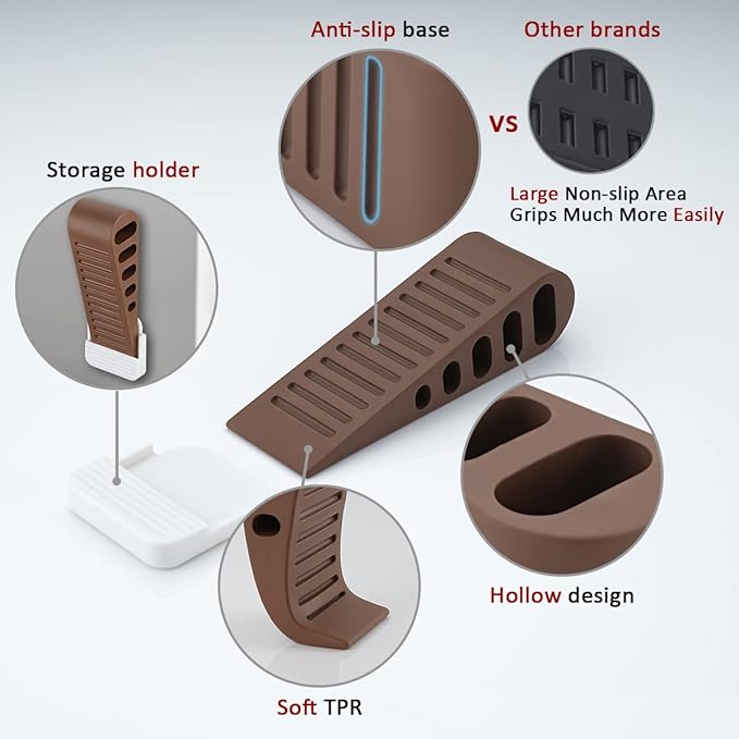 JQK Rubber Door Stopper Wedge, Bronze 3 Pack Soft TPR Premium Door Stops for Bottom of Heavy Duty Door on Tile, Concrete, Carpet, Wooden Floor, DSB61-ORB-P3-CubbioJoy