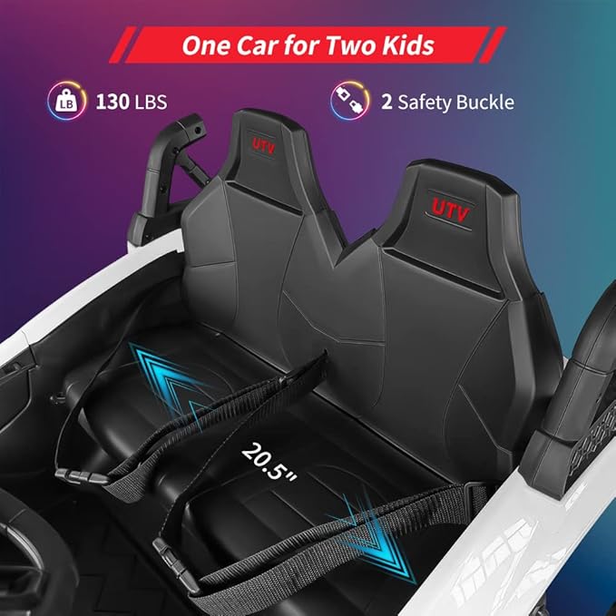 2 Seaters 24V Ride on UTV with Remote Control,10AH Battery, 400W Powerful Motors with 17" EVA Wheels, 20.5“ Seat Width Electric Ride Toy with Metal Suspension,LED Lights,Music,Horn (White)-CubbioJoy