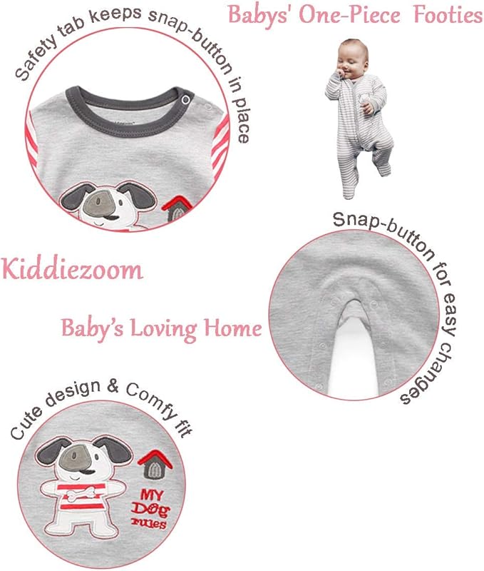 Kiddiezoom Baby and Toddler Boys'Snug Fit Footed One-Piece Romper Jumpsuit Cotton Cotton Footed Outfit-CubbioJoy