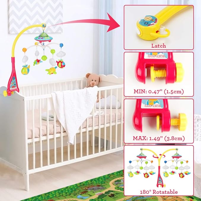 Baby Musical Crib Mobile with Hanging Rotating Toys, Remote Control, Lights Projector Function Music Box, Cartoon Rattles for Babies Boy Girl 0-24 Months, Newborn Sleep with 108 Melodies (Plane)-CubbioJoy