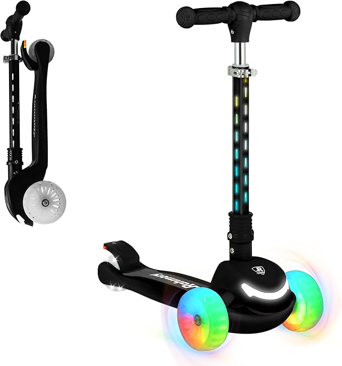 3-Wheel Light-Up Kids Scooter, 20 Different Light Patterns,Three Adjustable Heights,Lean to Steer, Balance Scooter for Ages 3-8-CubbioJoy