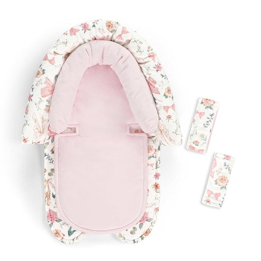 Baby Car Seat Head Support for Newborn, GFU 2 in 1 Infant Car Seat Head Body Support with Strap Pads, Soft Stroller Cushion Pillow Insert for Girls, Fits for Stroller, Swing, Pink Floral-CubbioJoy