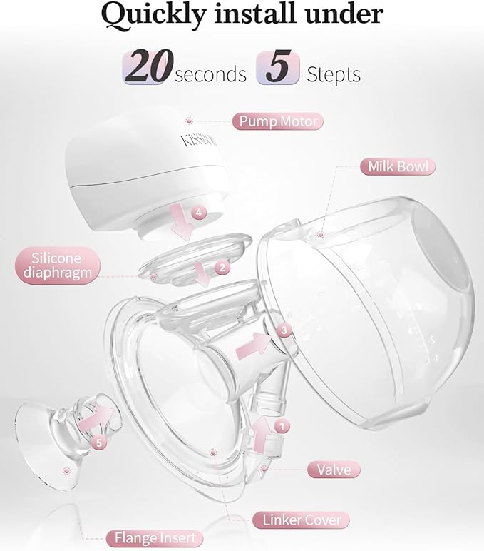 ABP-1508 Hands Free Breast Pump Wearable with Storage Bag, Wearable Breastfeeding Pump Strong Suction, Low Noise, 3 Modes 9 Levels, with 21/24mm Insert/Flange, 2 Pack (White)-CubbioJoy