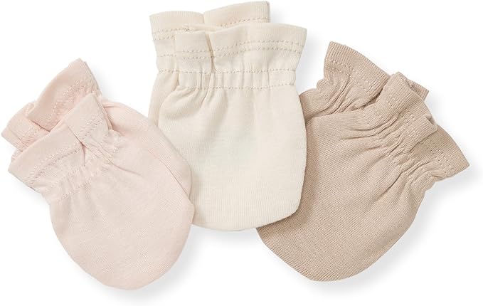Burt's Bees Baby Baby Girls' Mittens, No-Scratch Mitts, 100% Organic Cotton, Set of 3-CubbioJoy