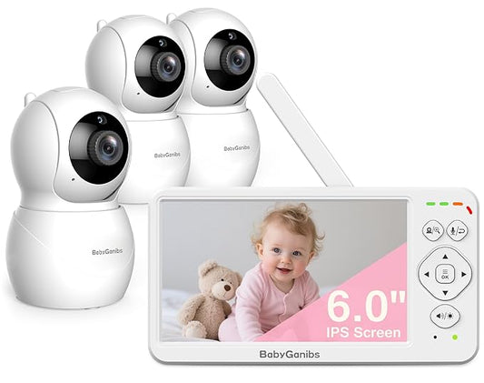 6" Big Screen No WiFi Baby Monitor with 3 Cameras, 1000ft Long Range, 2-Way Talk, 8 Lullabies, ECO Mode, Infrared Night Vision, 150 Languages, Perfect Baby Shower,Baby Register Gift-CubbioJoy