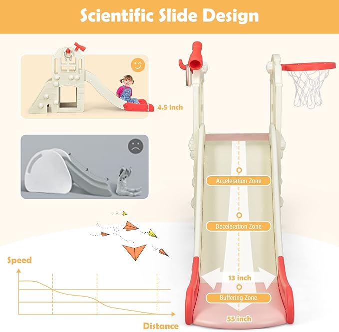 BABY JOY Toddler Large Slide, 6 in 1 Slide for Kids with Basketball Hoop, Ring Toss, 2 in 1 Convertible Climbing Way, Freestanding Kids Slide Climber Set for Indoors Outdoor Boys Girls Gifts Present-CubbioJoy