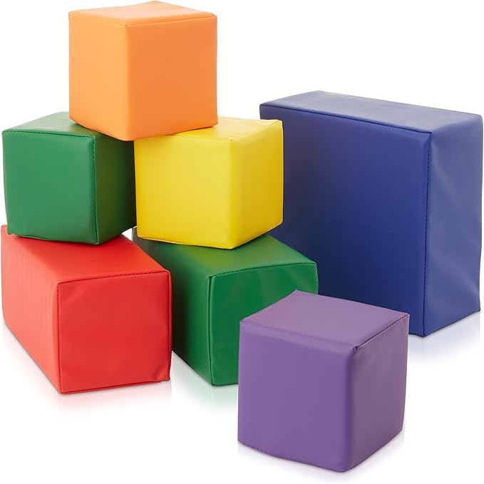 Casafield Large Toddler Foam Building Blocks (7-Piece Set), Soft Play Kids Stacking Cubes, Assorted Colors and Sizes for Daycare, Nursery, Preschool-CubbioJoy