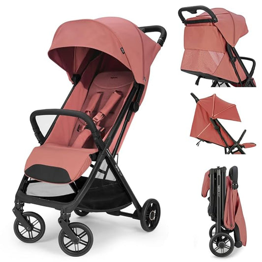 Inglesina Quid³ Stroller, Aurora Pink - Compact Reclining Travel Stroller for Baby & Toddler 0-55 lbs, One Hand fold, Car seat Compatible, Airplane Overhead, Lightweight, Foldable, XL UPF 50+ Canopy-CubbioJoy