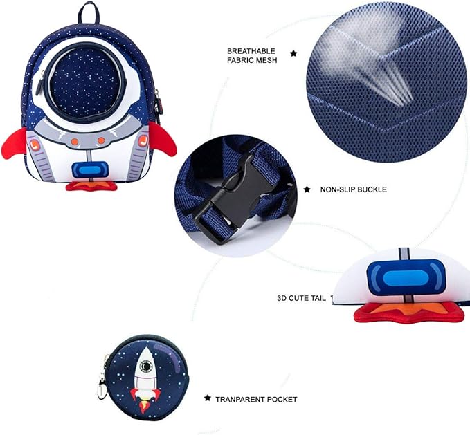 JiePai Toddler Rocket Backpack Leash Anti-lost Waterproof 3D Cartoon Kids Backpack-CubbioJoy