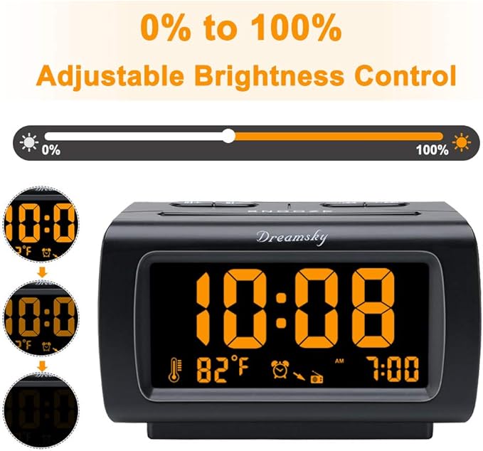 DreamSky Alarm Clock Radios for Bedrooms with Battery Backup, Large Big Numbers with Brightness Dimmer, USB Port, Bedside Digital FM Radio with Sleep Timer, Temperature, Adjustable Volume, Snooze-CubbioJoy