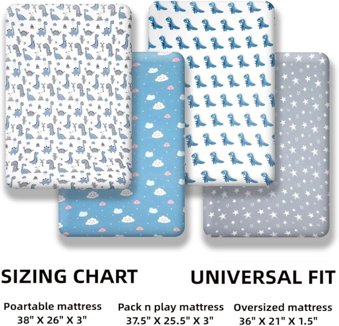 4 Pack Soft Baby Boy Sheets Dinosaur Star Cloud Soft Polyester Neutral Unisex Fitted Sheets Set for Baby Boys-CubbioJoy