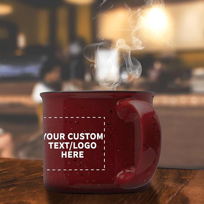DISCOUNT PROMOS Custom Ceramic Campfire Coffee Mugs 13 oz. Set of 100, Personalized Bulk Pack - Perfect for Tea, Espresso, Cappuccino, Hot Cocoa - Maroon-CubbioJoy