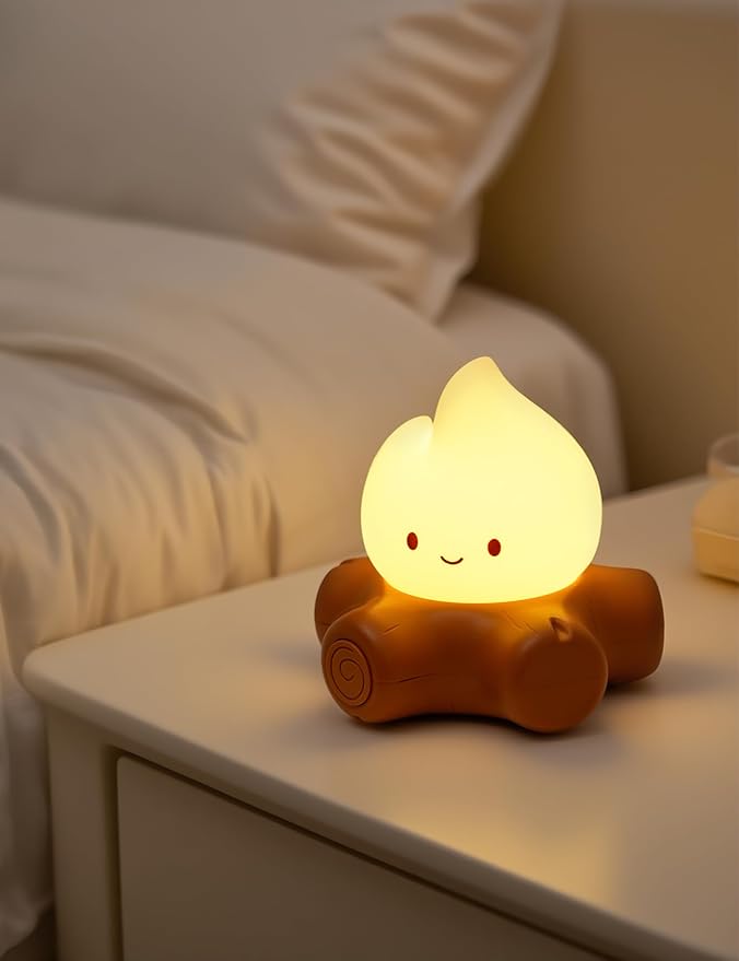 Campfire Night Light for Kids, Cute Campfire Lamp Gifts, LED Light up Flame Lights, Dimmable, Rechargeable Bedside Nightlight, Baby Nursery Dorm Kawaii Décor Toys-CubbioJoy