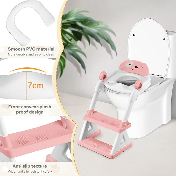 2 In 1 Potty Training Toilet Seat & Toddler Step Stool, Bottom Triangle Stability Toddler Toilet Seat, Adjustable Step & Seat Height Potty Seats (Pink)-CubbioJoy