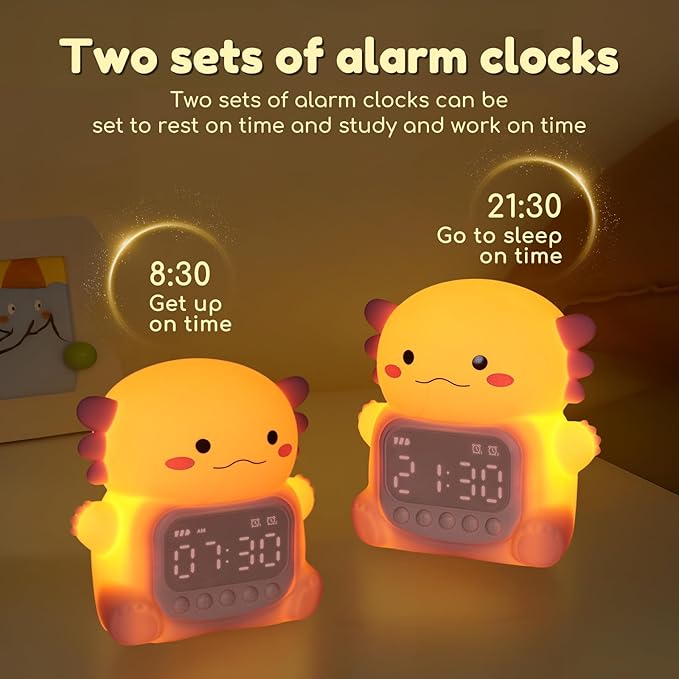 Axolotl Alarm Clock with Night Light for Kids, 7 RGB Color Cute Alarm Clocks for Bedrooms Ok to Wake Clocks, Silicone Animal Tabletop Lamp for Teen Girls Boys-CubbioJoy