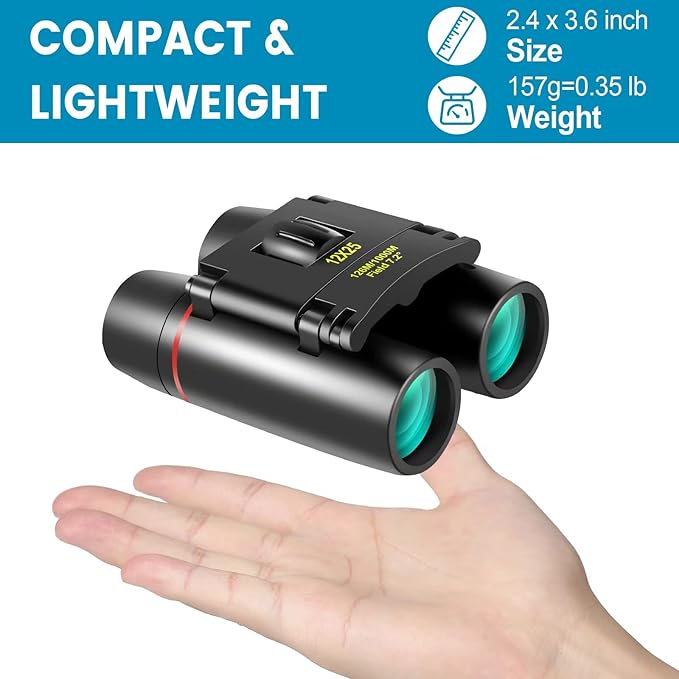 12X25 Mini Pocket Binoculars Compact, Small Lightweight Foldable for Adults Kids Bird Watching, Travel, Opera Concert, Hiking, Cruise, Football Game Green-CubbioJoy