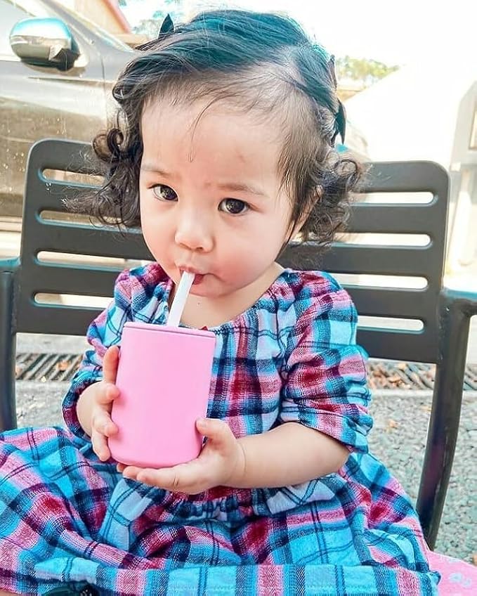 Avanchy Silicone Training Sippy Cup with Straw Lid – For Babies 6+ Months to Toddlers 1 Year Old – 8 oz Infant Water Cup for Baby Led Weaning, Gray-CubbioJoy