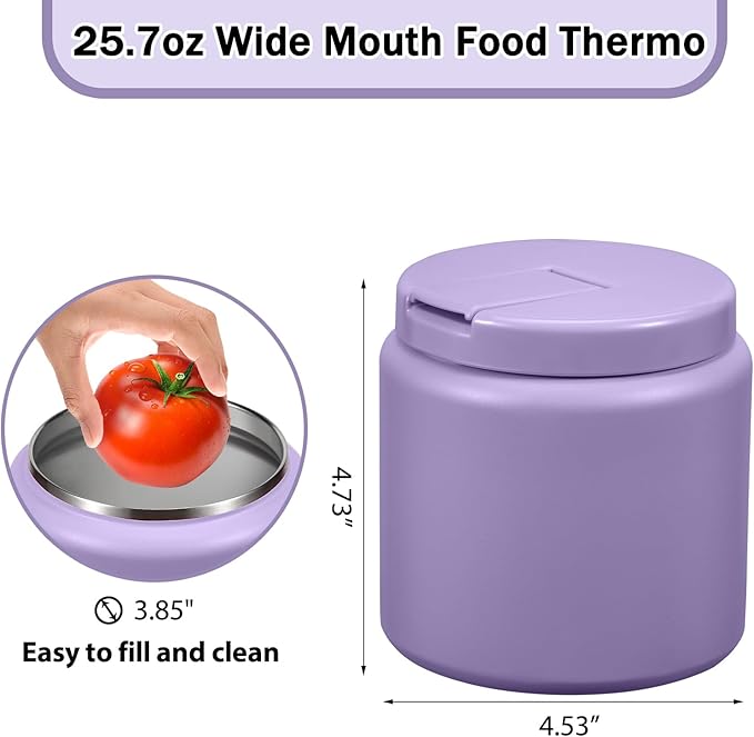 26oz Kids Thermos for Hot Food, Insulated Vacuum Food Jar with Buckle Lid, Stainless Steel Wide Mouth Leak Proof Insulated Lunch Container for School Picnic Travel, Purple-CubbioJoy