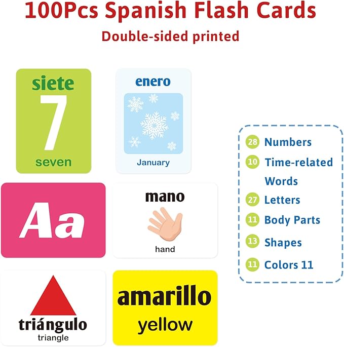 Ceiba Tree Spanish Flash Cards 100 English to Spanish Bilingual Flashcards Español Vocabulary Alphabet Number Colors Educational Learning Toys for Kids Adult Beginners Toddlers Grade School Classroom-CubbioJoy