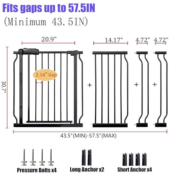 Baby Gates Extra Wide 53-57.5 Inch Large Baby Gate for Stairs Tension Pet Dog Gates Indoor for Doorways No Drilling Pressure Mounted Pet Gates for Kids-CubbioJoy