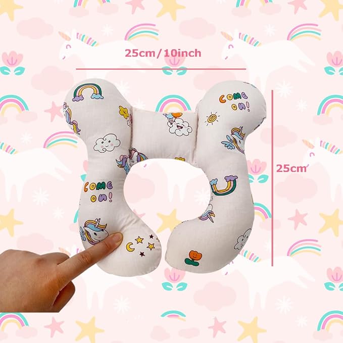 Baby Neck Pillows, Comfortable Baby Travel Head Neck Support Pillow for Car Seat Stroller Pushchair, Soft PP Cotton Travel Pillow for 0-1 Year Old Toddler Infant Newborn, Rainbow-CubbioJoy