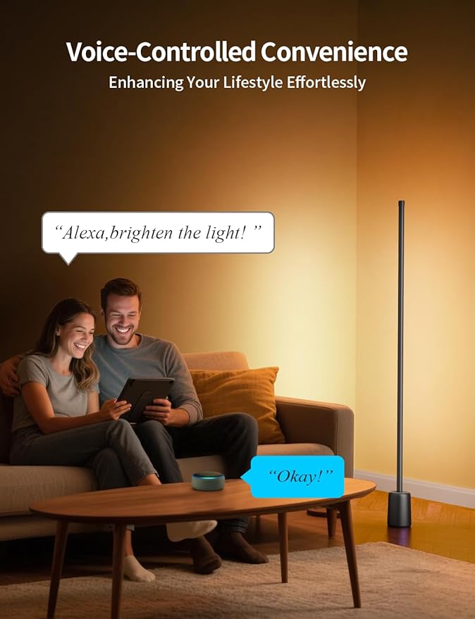 Ailofy Corner Floor Lamp, 1500lm RGBW Corner Lamp Work with Alexa & Google Assistant, 16 Million DIY Colors, Sync with Music, App Control, Modern LED Floor Lamp for Living Room & Bedroom, Black-CubbioJoy