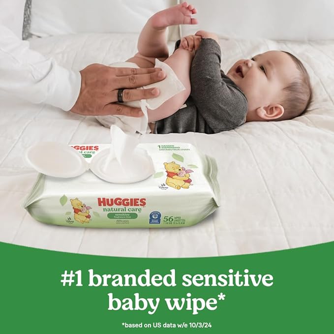 Huggies Natural Care Sensitive Baby Wipes, Unscented, Hypoallergenic, 99% Purified Water, 1 Flip-Top Pack (56 Wipes Total)-CubbioJoy