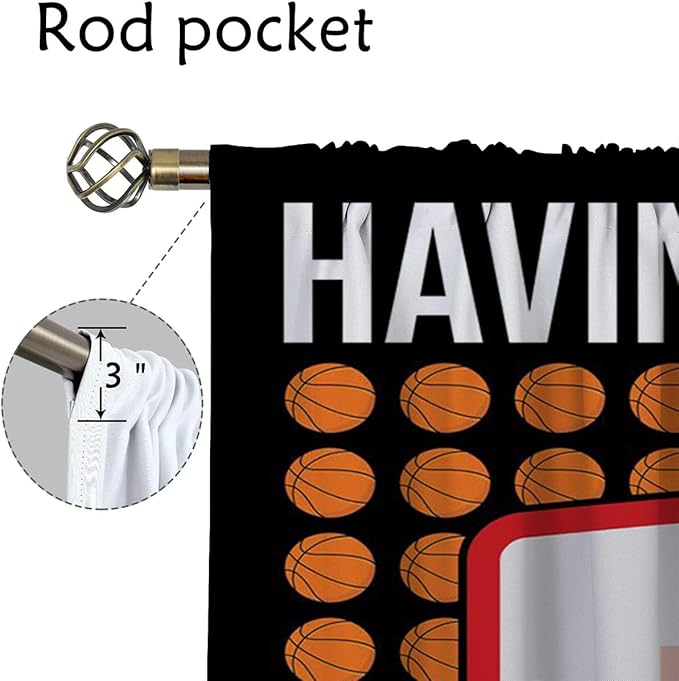 Basketball Blackout Curtains for Boy Girl Room Darkening Decor,Sports Themed Hoop and Many Basketballs Bedroom Living Room Home Rod Pocket Thermal Insulated Window Curtain/Drapes Panel,63x63 Inch…-CubbioJoy