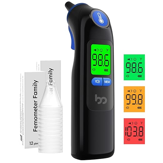 Ear Thermometer, Highly Accurate Ear Thermometer for Kids, Adults and Babies, 30 Memory Recall, 1s Result and 3-Color Fever Alert, with 24 Disposable Probe Covers, Blue-CubbioJoy