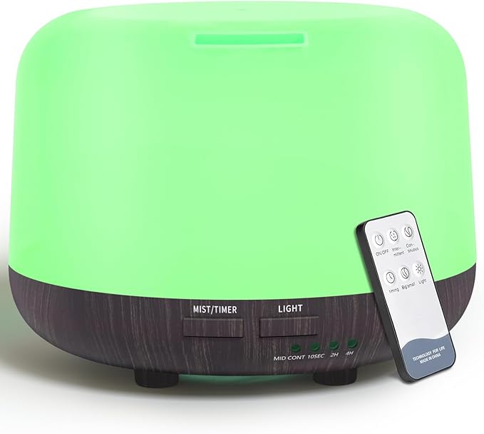 300ML Remote Control Air Diffusers for Essential Oil, Aroma Ultrasonic Scent Diffuser, Aromatherapy Humidfier Diffuser, 7 Color Changing LED Light, Auto-Off, Timer for Home, Room, Office, Kids-CubbioJoy