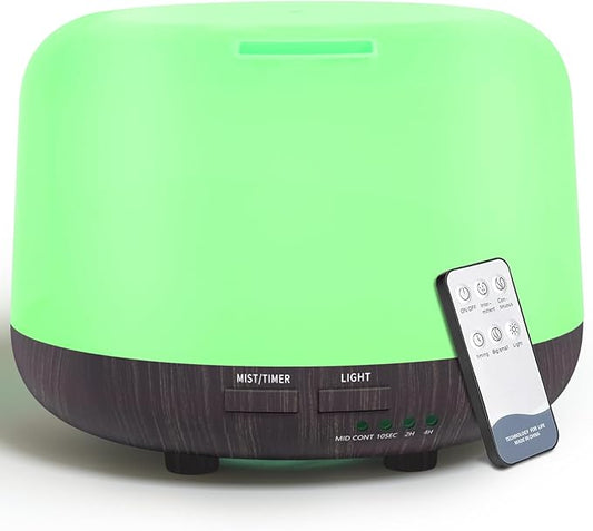 300ML Remote Control Air Diffusers for Essential Oil, Aroma Ultrasonic Scent Diffuser, Aromatherapy Humidfier Diffuser, 7 Color Changing LED Light, Auto-Off, Timer for Home, Room, Office, Kids-CubbioJoy