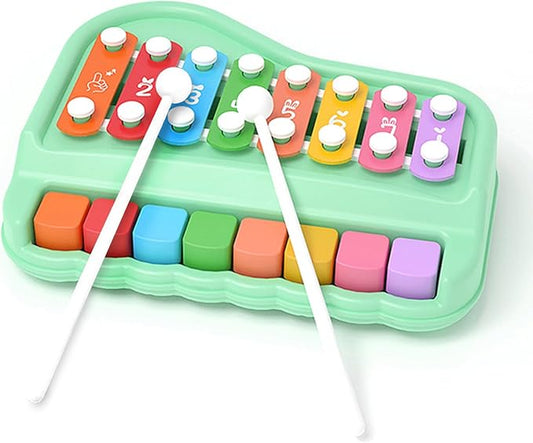 2 in 1 Baby Piano Xylophone for Toddlers 1-3 Years Old, 8 Multicolored Key Keyboard Baby Xylophone Piano, Preschool Educational Musical Learning Instruments Toy for Baby Kids Girls Boys-CubbioJoy