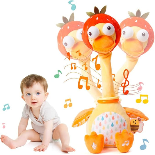 Jollybaby Plush Talking Singing Dancing Musical Strawberry Duck Toy for Toddlers 1-3 Just Like Cactus Toy, Music Mimicking Interactive Toys for Crawling Kids, Sensory Gift for Baby 0-6-12 Month-CubbioJoy