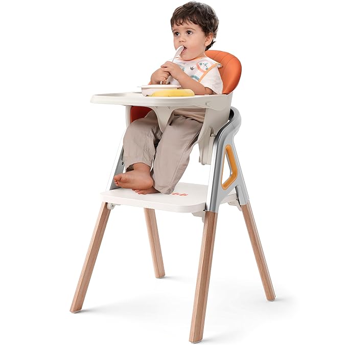 CoziBB Baby High Chair, 6 in 1 Convertible Growing Baby Highchairs for Babies and Toddlers, Baby Chair with Adjustable Dining Tray and Seat, 5-Point Safety Belt,White-CubbioJoy