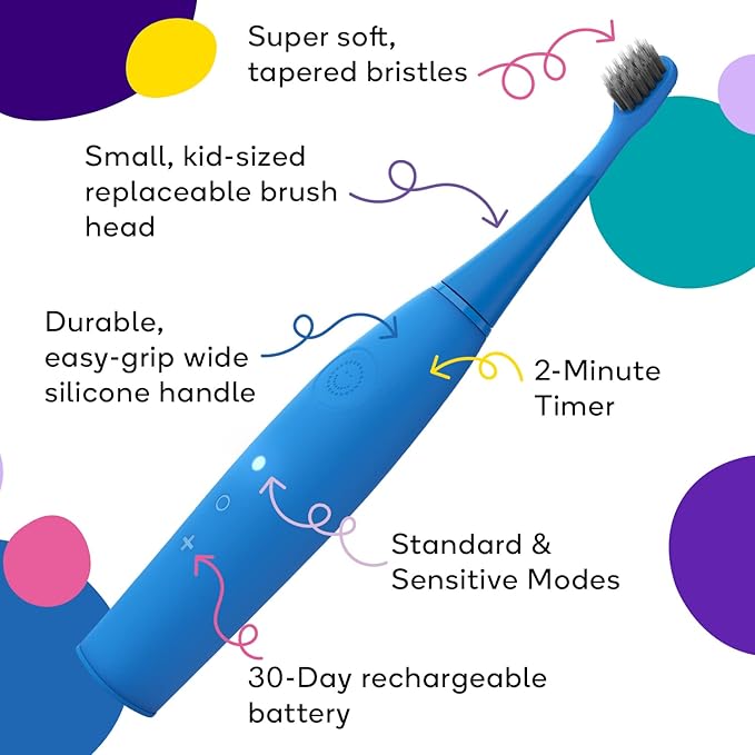 Burst Kids & Toddlers Electric Toothbrush (Purple) | Soft Bristles | Two Minute Timer | Rechargeable Battery | Easy-Grip Silicone Handle | 2 Modes for Healthy Smiles | Ages 3+-CubbioJoy