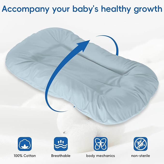Baby Lounger for Newborn,Baby Nest for Newborn Soft Cotton Breathable for Playtime & Relaxation,Flat Babies Essentials Gifts Newborn Lounger for Boys & Girls 0-12 Months(Misty Blue)-CubbioJoy