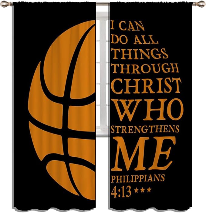 Basketball Blackout Curtains for Boy Girl Room Darkening Decor,Sport Theme and Motto Dark Background Bedroom Living Room Home Rod Pocket Thermal Insulated Window Curtain/Drapes Panel,84x72 Inch…-CubbioJoy