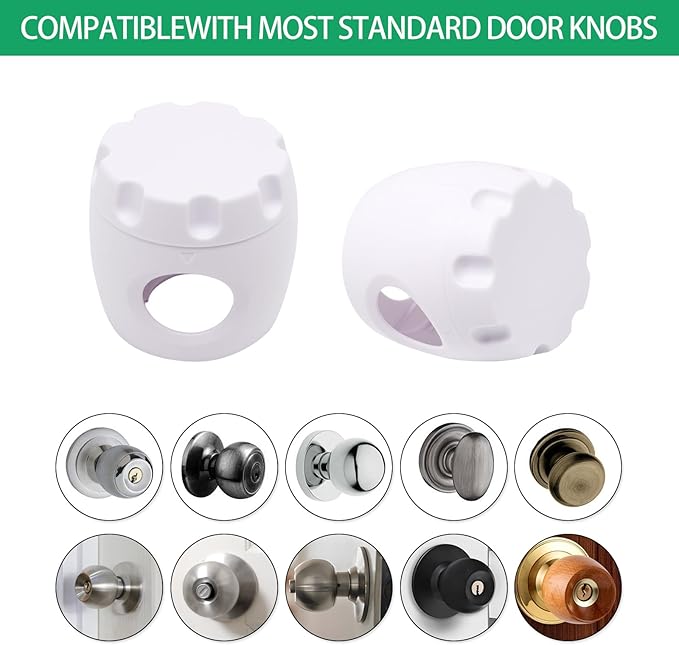 4 Pack Door Knob Safety Cover for Kids, Door Knob Cover, Screw Thread Design, Doors Knobs Child Proof Locks, Reusable and Reliable, for Toddler Baby Safety Doors Handle Covers (White)-CubbioJoy