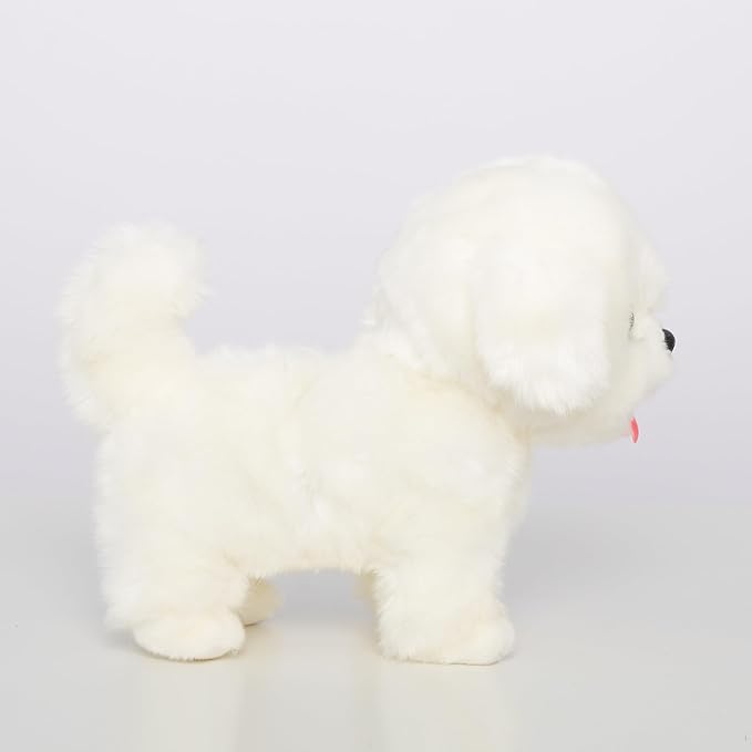 CU-MATE Plush Interactive Maltese Simulation Dog-Realistic Puppy Electronic Toy Dog with Walking/Barking/Wagging Tail/Talking-Like Real Robotic Present-CubbioJoy