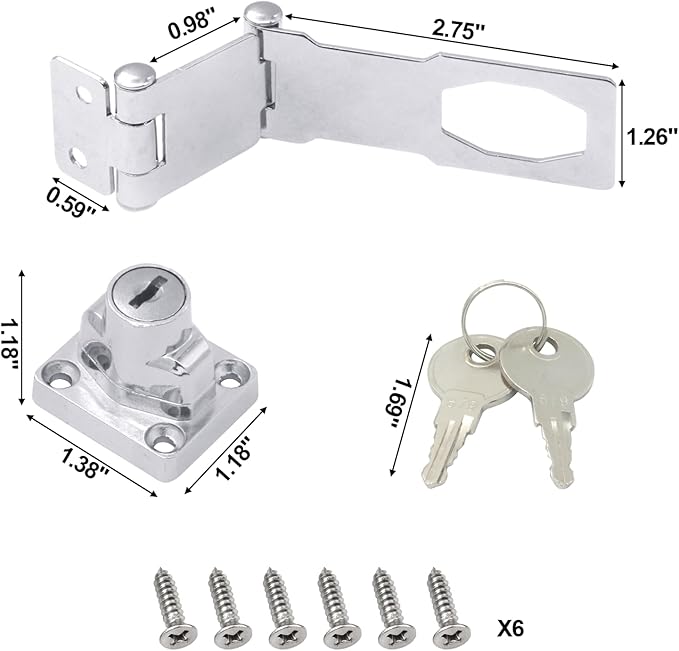 KIBBEH 1 Pack Door Lock Hasp Latchs, Collapsible Solid 304 Stainless Steel File Cabinet Lock Desk Drawer Lock, for 90 Degree and 180 Degree Drawers, Dabinets, Doors, Flip Barn Door (Universal Key)-CubbioJoy