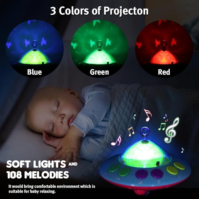 Baby Musical Crib Mobile with Hanging Rotating Toys, Remote Control, Lights Projector Function Music Box, Cartoon Rattles for Babies Boy Girl 0-24 Months, Newborn Sleep with 108 Melodies (Plane)-CubbioJoy