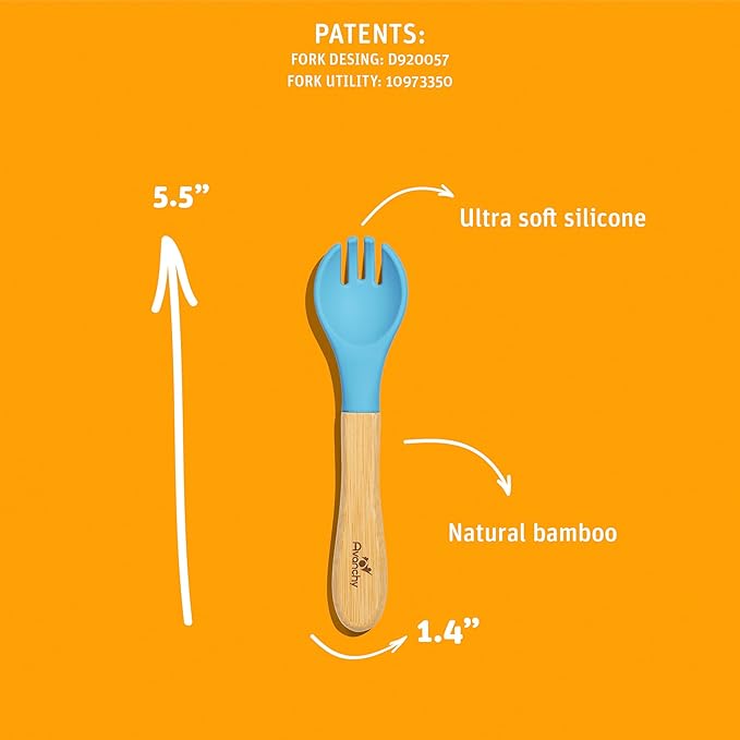 Avanchy Baby Fork Set, Bamboo and Silicone Spork Utensils, Toddler Baby Led Weaning Silverware Cutlery Flatware, Kids First Self Feeding-CubbioJoy