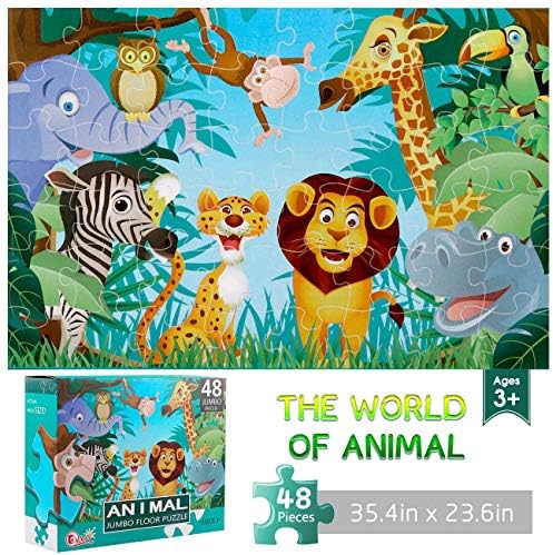 Jumbo Floor Puzzle for Kids Animal Jigsaw Large Puzzles 48 Piece Ages 3-6 for Toddler Children Learning Preschool Educational Development Toys 4-8 Years Old Birthday Gift for Boys and Girls-CubbioJoy