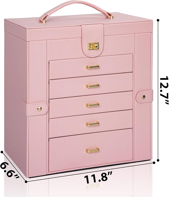 AKOZLIN Huge Jewelry Box Organizer Functional Extra Large Leather Jewelry Storage Case for Women Girls Ring Necklace Earring Bracelet Holder Organizer with Mirror-CubbioJoy