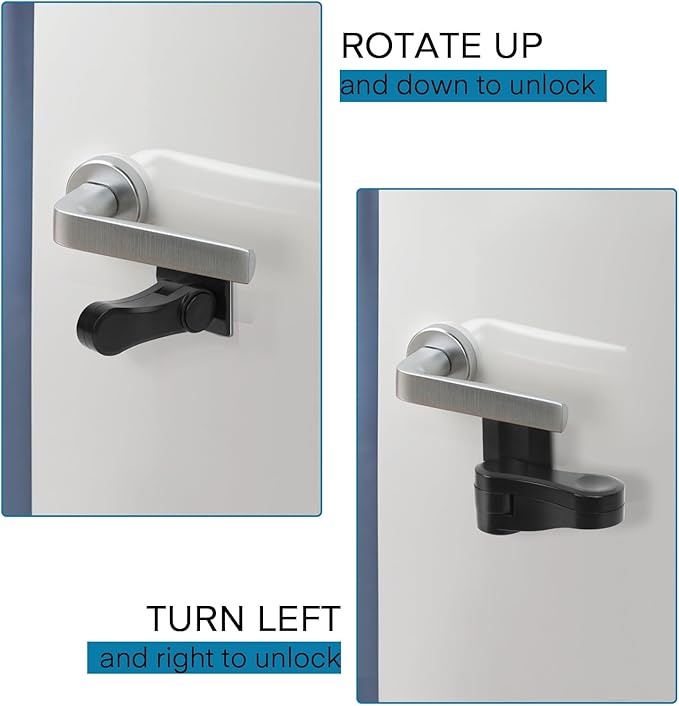 Child Proof Door Lever Lock - 4 Pack - Door Locks for Kids Safety - Door Knob Child Proof - Baby Proofing 3M Adhesive - Door Handle Child Proof - Baby Safety Locks for Toddlers - Black-CubbioJoy