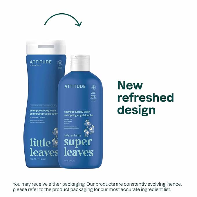 ATTITUDE Shampoo and Body Wash for Kids, EWG Verified Hair and Body Cleanser, Dermatologically Tested Soap, Plant and Mineral Based Bath Products, Vegan, Blueberry, 16 Fl Oz-CubbioJoy